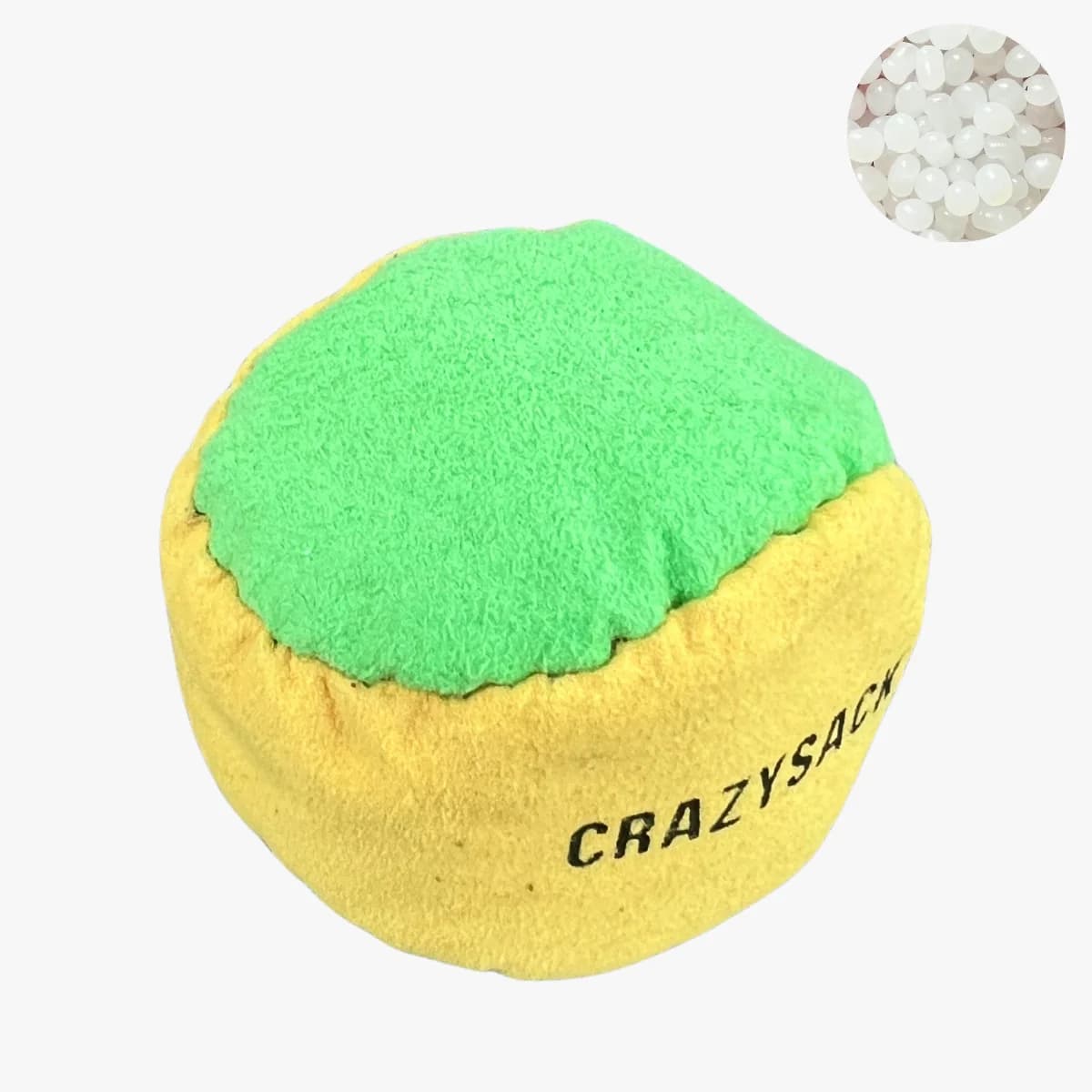 2 Panels Footbag mit Kunststoffgranulat - Crazy Sack Jonglierball & Kickball (grün-gelb)