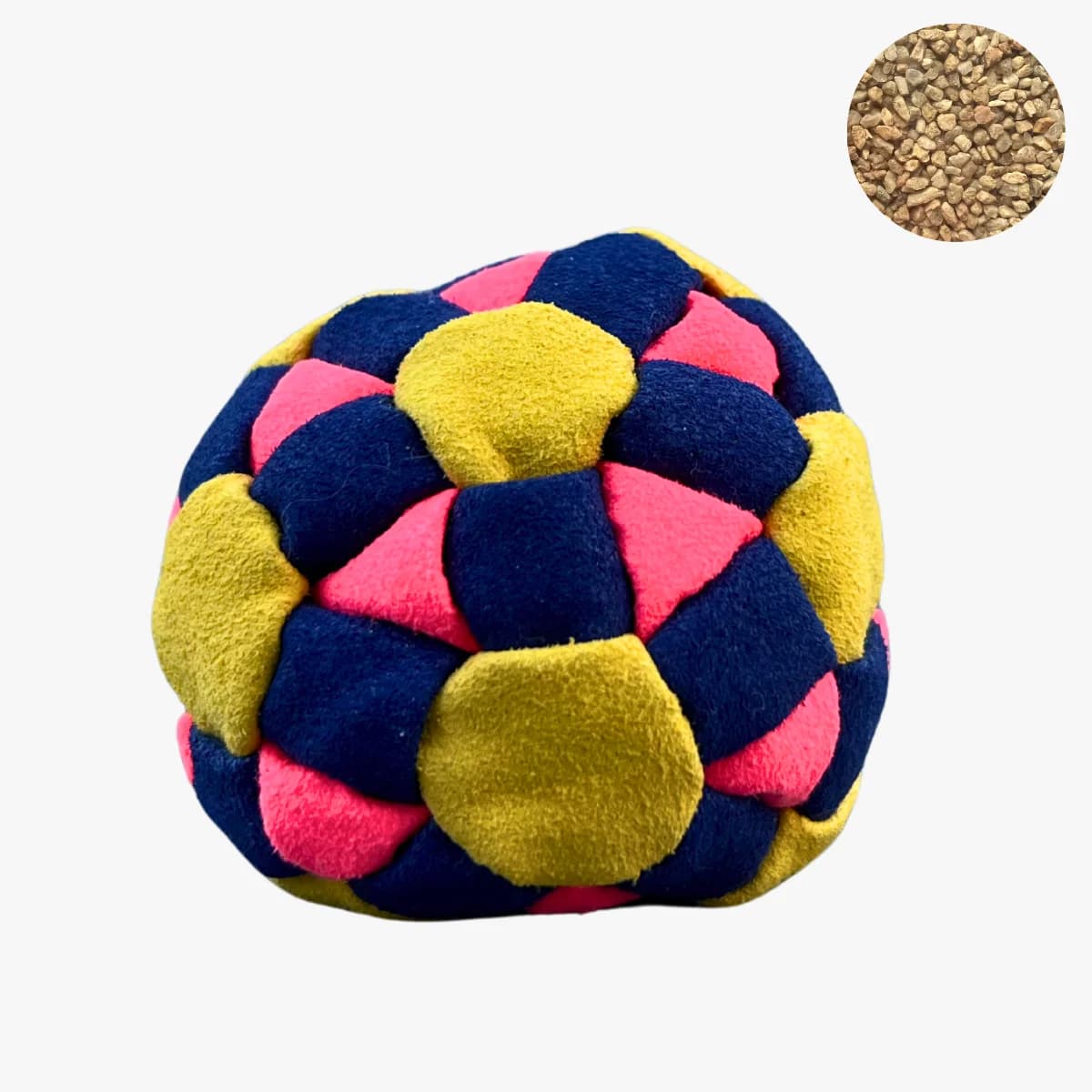 62 Panels Footbag mit Sandfüllung - Kickball für Freestyle und Jonglieren (rose-yellow-blue)
