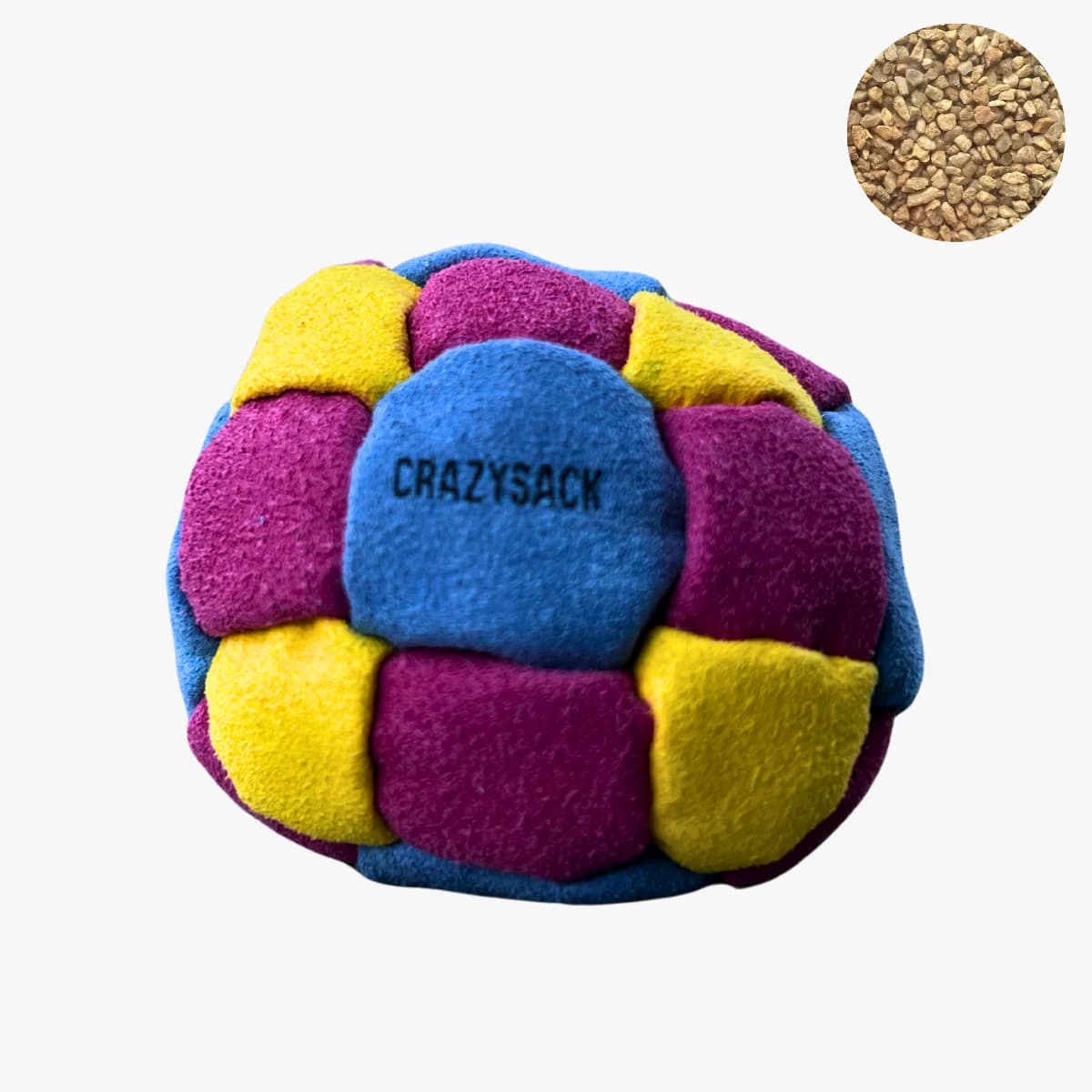 26 Panels Footbag mit Sandfüllung – Crazy Sack Kickball & Stoffball (gelb-lila-blau)